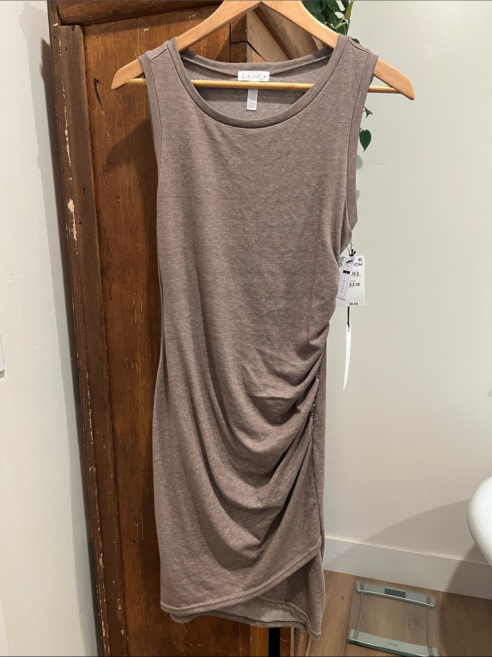 Leith Asymmetrical Sleeveless Midi Dress in Taupe